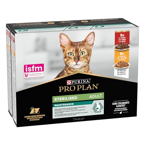 Purina Pro Plan Nassfutter für Katzen, sterilisiert, reich an Huhn und Ochse, 4 Packungen à 10 Beutel à 85 g von Pro Plan