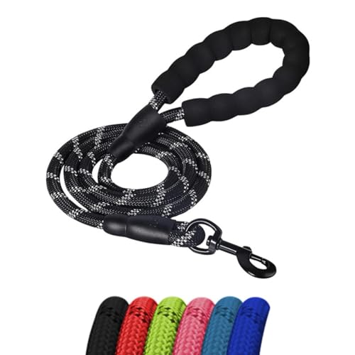 1,2 m starke Hundeleine, Hundekette mit bequemem, gepolstertem Griff, verstellbare und stark reflektierende Fäden für kleine, mittelgroße und große Hunde - Outdoor-Abenteuer und Training (schwarz) von ProBytes