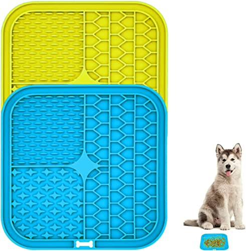 Pet Liking Mats - Slow Feeder für Hunde, Premium Leckpad mit Saugnäpfen für Hund Angstlinderung, unzerstörbar langlebig (Blau, Gelb) von ProBytes