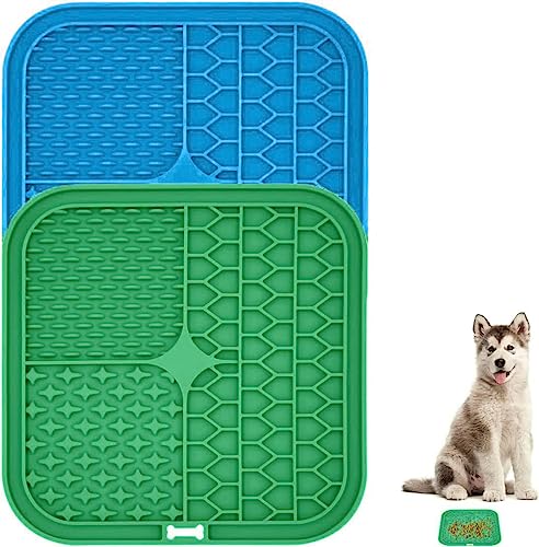 Pet Liking Mats - Slow Feeder für Hunde, Premium Leckpad mit Saugnäpfen für Hund Angstlinderung, unzerstörbar langlebig (Blau, Grün) von ProBytes