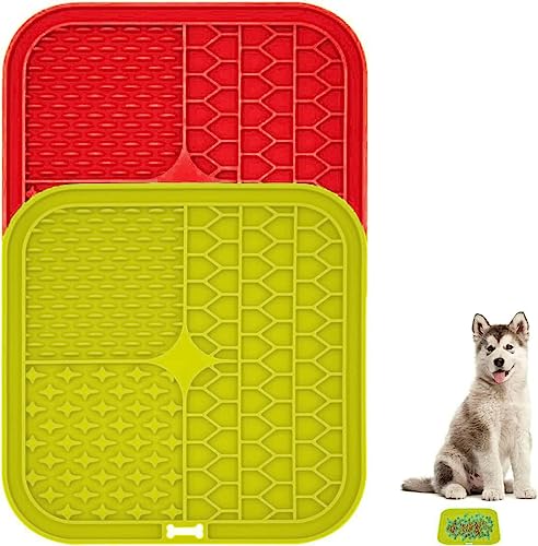 Pet Liking Mats - Slow Feeder für Hunde, Premium Leckpad mit Saugnäpfen für Hund Angstlinderung, unzerstörbar langlebig (Rot, Gelb) von ProBytes