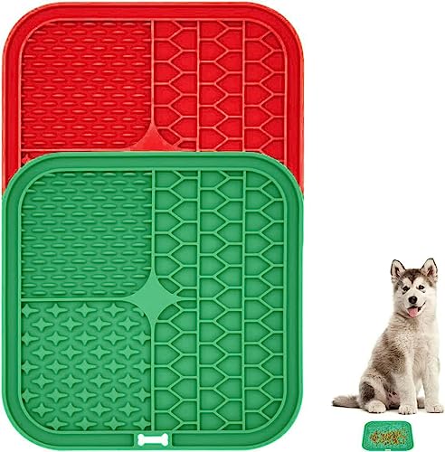 Pet Liking Mats - Slow Feeder für Hunde, Premium Leckpad mit Saugnäpfen für Hund Angstlinderung, unzerstörbar langlebig (Rot, Grün) von ProBytes