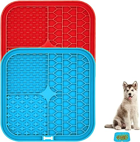 Pet Liking Mats - Slow Feeder für Hunde, Premium Leckpad mit Saugnäpfen zur Linderung von Angstzuständen, unzerstörbar langlebig (Blau, Rot) von ProBytes