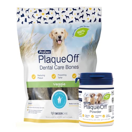 ProDen PlaqueOff 100 % Natürlicher Zahnstein- & Mundgeruch-Entferner für Hunde – 60 g Zahnpflegepulver mit 13 vegetarischen Kaustangen – Bundle für gesunde Zähne & frischen Atem ProDen PlaqueOff 100 % Natürlicher Zahnstein- & Mundgeruch-Entferner für Hunde – 60 g Zahnpflegepulver mit 13 vegetarischen Kaustangen – Bundle für gesunde Zähne & frischen Atem von ProDen PlaqueOff