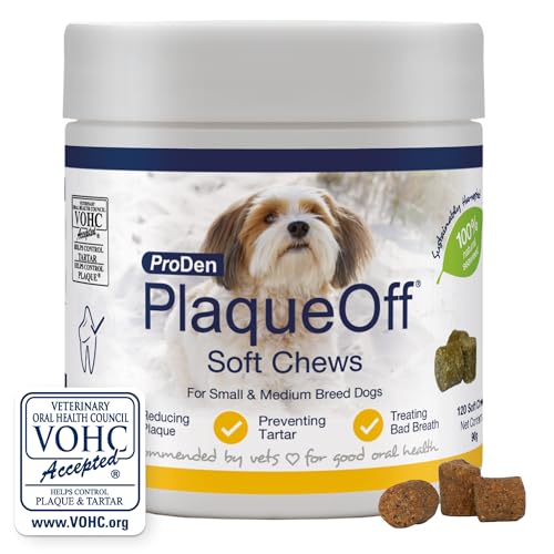ProDen PlaqueOff Soft Chews, Natürlicher Zahnsteinentferner Hund, Zahnpflege Hund Snacks, Für kleine und mittelgroße Hunde, Gegen Mundgeruch, 120 Stück von ProDen PlaqueOff
