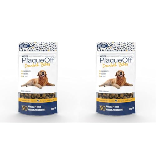 ProDen PlaqueOff Dental Bites Snacks für Hunde über 10 kg, 150 g, gegen Mundgeruch, Plaque, Zahnstein (Packung mit 2) von ProDen PlaqueOff