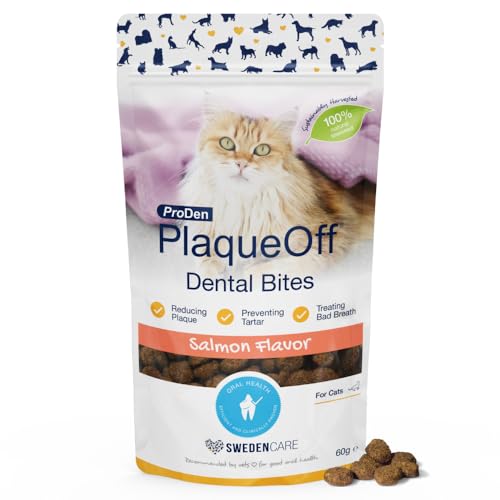 ProDen PlaqueOff Dental Bites für Katzen – Entfernt Zahnstein & schlechten Atem – 100% natürliche Zahnreinigung – Fördert die allgemeine Mundgesundheit – Geschmack: Lachs – 60 g von ProDen PlaqueOff