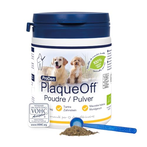 ProDen PlaqueOff Pulver für Hunde & Katzen, Zahnstein- und Mundgeruchsentferner mit 100 Prozent natürlichem Plaque-Entferner für Zähne, 180 g von ProDen PlaqueOff