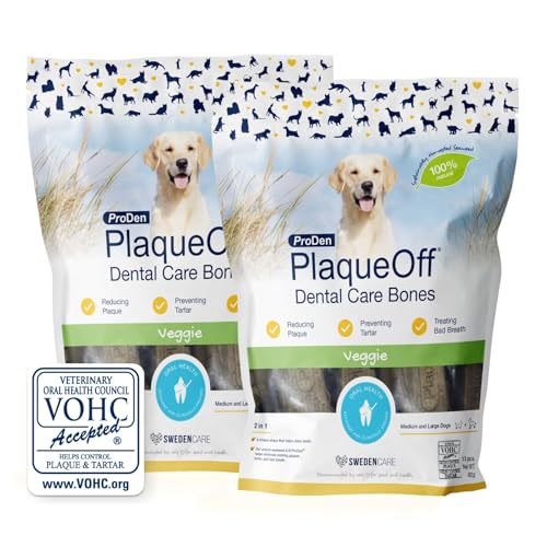 ProDen PlaqueOff Pulver für Hunde & Katzen, Zahnstein- & Mundgeruchsentferner mit 100% natürlichem Zahnbelag-Entferner (60g Pulver mit Mini-Knochen mit Erdnussbutter – Bundle) von ProDen PlaqueOff