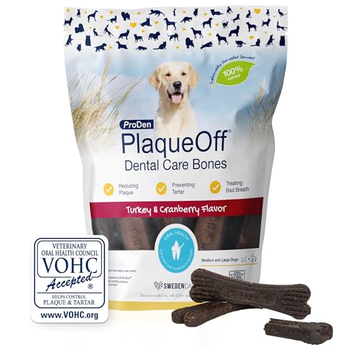 ProDen PlaqueOff Dental Knochen für Hunde, Truthahn und Cranberry (13er-Packung – 485 g), gegen Mundgeruch, Plaque, Zahnstein von ProDen PlaqueOff