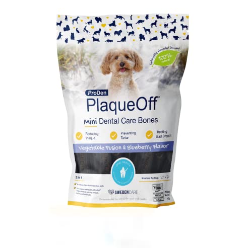 ProDen PlaqueOff Mini Dental Knochen für kleine Hunde und Zwerghunde, Gemüsemix und Blaubeere (20er-Packung – 340 g) von ProDen PlaqueOff
