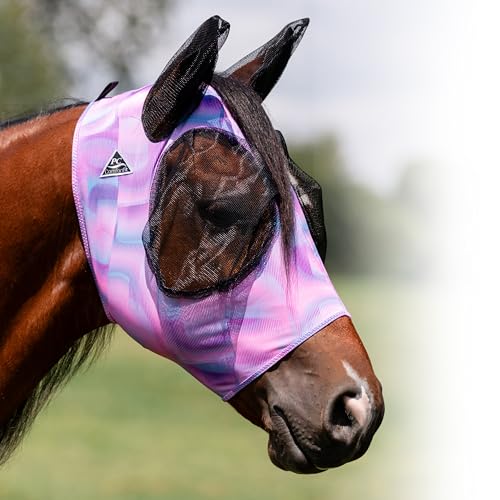 Professional's Choice Comfort-Fit Fliegenmaske | Glattes, dehnbares Lycra | Mesh um die Augen und Ohren ermöglicht klare Sicht und hält Fliegen und Insekten fern | Geometrische Cob Size von Professional's Choice