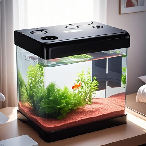 Betta Aquarium-Starter-Kits, 1,8 l Aquarium mit Heizungsfilter und Licht, selbstreinigendes kleines Aquarium (schwarz) von Pronetcus