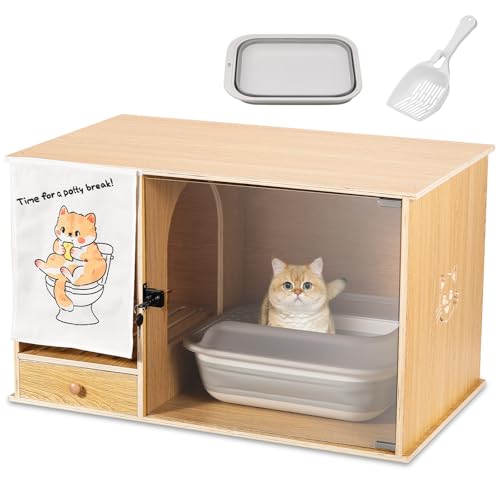 Proshine Katzentoiletten-Gehege, verstecktes Katzentoilettengehäuse, Design für einfaches Sammeln von verschüttetem Katzenstreu mit transparenter Tür Proshine Katzentoiletten-Gehege, verstecktes Katzentoilettengehäuse, Design für einfaches Sammeln von verschüttetem Katzenstreu mit transparenter Tür von Proshine