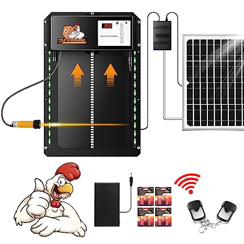 Proshine Solar Hühnertür Automatische Hühnerstall Tür mit Timer & Lichtsensor Fernbedienung Solarpanel 5 Trockenbatterien von Proshine