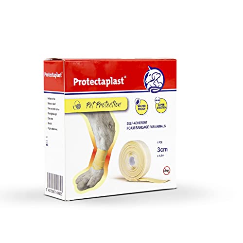 Protectaplast Selbstklebender Beige Verband für Haustiere (3cm x 4,5m) - Selbsthaftende Bandage ohne Latex & Klebstoff für Hunde, Katzen, Pferde - Hund & Katze Verbandsmaterial Wunden & Gelenke von Protectaplast