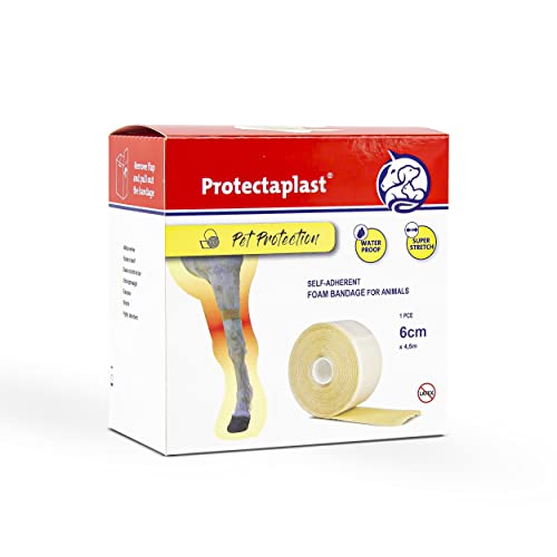 Protectaplast Selbstklebender Beige Verband für Haustiere (6cm x 4,5m) - Selbsthaftende Bandage ohne Latex & Klebstoff für Hunde, Katzen, Pferde - Hund & Katze Verbandsmaterial Wunden & Gelenke von Protectaplast