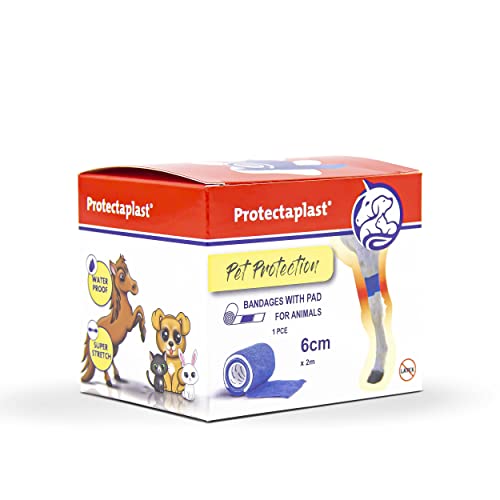 Protectaplast Selbstklebender Blau Verband für Haustiere (6cm x 2m) - Selbsthaftende Bandage ohne Latex & Kleber für Hunde, Katzen, Pferde - Hund & Katze Verbandsmaterial Wunden & Gelenke von Protectaplast