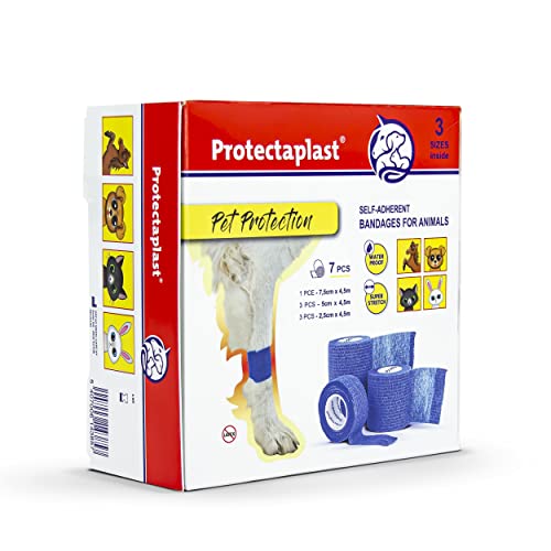 Protectaplast Selbstklebender Verband 7er Set für Haustiere (3 Größen) - Selbsthaftende Bandage ohne Latex & Kleber für Hunde, Katzen, Pferde - Hund & Katze Verbandsmaterial Wunden & Gelenke von Protectaplast