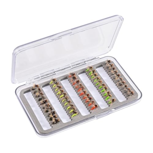 Proypiax Fischereikanal Kit, Fischerköder Set,50x künstliche Fischereiköder mit Aufbewahrungsfall - Fly Hook für Forellenbass, Zubehör für Freizeitaktivitäten von Proypiax