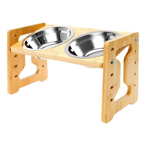 Proypiax Hundeschale, Hundeberken erhöht | Erhöhte Hundeschalen große Rasse,Edelstahl geneigte hölzerne doppelt langsamen ergonomischen Anti-Rutsch-Basis-Feeder für Welpen Essen Trinken von Proypiax