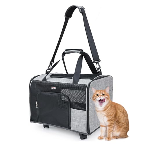 Proypiax Katzenträger auf Rädern, Hundeträger mit Rädern - Airline zugelassene Haustierträger mit Rädern,Atmungsaktierbarer Umhängetasche tragbarer Kapazität Tasche für Hundepuppen Kätzchen Auto -Bus von Proypiax