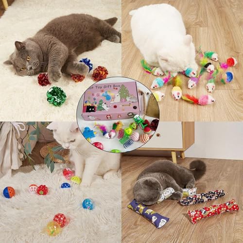 Pruojhw Interaktives Katzen Spielzeug Ball - Interaktiver Ball Mit Weihnachtsmotiv Zum Anschleichen Für Kätzchen,Haustierzubehör, Beissfestes Kauspielzeug Set Für Alle Katzen von Pruojhw