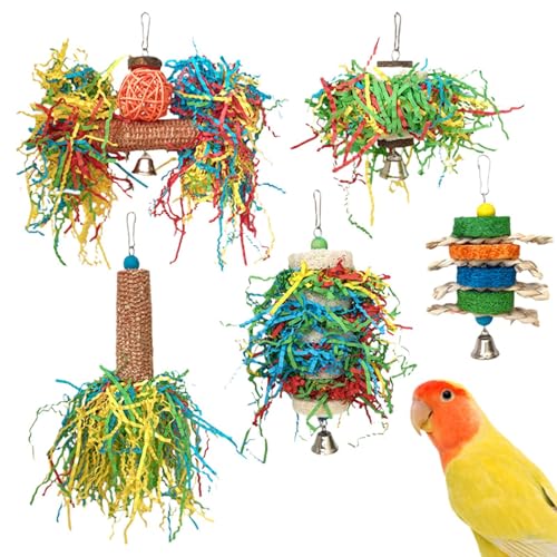 Pruojhw Vogelsuchspielzeug | Buntes Papier Vogelspielzeug,Kauspielzeug Mit Leckerlibeutel Zur Förderung Von Bewegung Und Geistiger Stimulation Für Aras Sittiche Kakadus Und Andere Großsittiche von Pruojhw