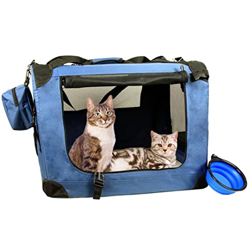 Prutapet Große Katzentragetasche, 61 x 41,9 x 41,9 cm, tragbare Hundebox für kleine, mittelgroße Hunde, zusammenklappbar, mit faltbarem Napf von Prutapet