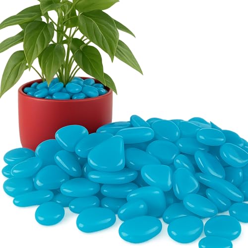 Przydasie 100 Stück Blau Leuchtsteine Garten - Fluoreszierende Terrassen Deko - Bunt Solarsteine für Außen Garten - Pflanzsteine Kieselsteine - Leuchtende Steine für Aquarium, Balkon, Terasse von Przydasie