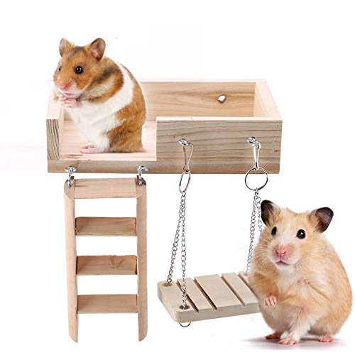 3 Stücke Hamster Plattform Leiter Set Holz Hamster Plattform Holz Hamster Spielzeug Haustiere Haus Schaukel und Leiter Set Eichhörnchen Maus Leiter für Kleintiere Rennmaus Ratte von Pssopp