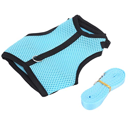 Atmungsaktives Netzwestegurt mit Leine Set für Hasen, Frettchen, Meerschweinchen mit Baumwolltuch, Ideal für Mini -Hunde und Katzen (hellblau) von Pssopp
