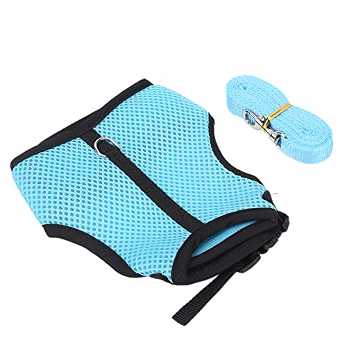 Atmungsaktives Netzwestegurt mit Leine Set für Hasen, Frettchen, Meerschweinchen mit Baumwolltuch, Ideal für Mini -Hunde und Katzen (hellblau) von Pssopp
