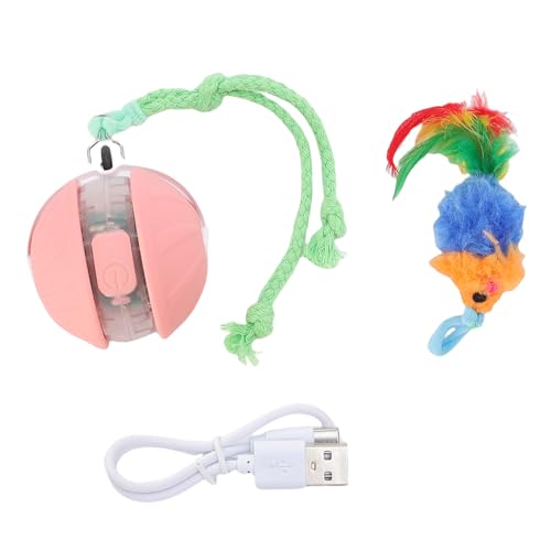 Automatische Interaktive Welpenspielzeugkugel mit Schwanz, Plastik USB Interaktives Katzenspielzeug mit Licht für Gelangweilte Innenräume für Erwachsene Katzenbewegung Aktiviert (PINK) von Pssopp