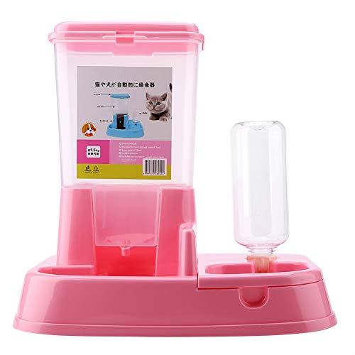 Automatischer Futterspender für Wasserflaschen, 2-in-1-Design für Katzen und Hunde, Großes Fassungsvermögen, Einfach zu Bedienen und Nachzufüllen (PINK) von Pssopp