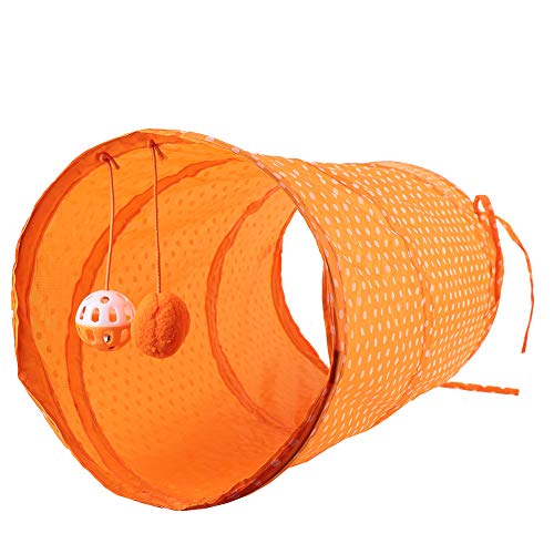 Cat-Tunnel, Interaktives Haustunnelspielzeug mit Raschelnem Geräusch, Nicht Rutschem und Zusammenklappbarem Design, Langem Tunnel für Kitty, Kaninchen, Welpen und Kleine Hunde mit 2 Bällen, (ORANGE) von Pssopp