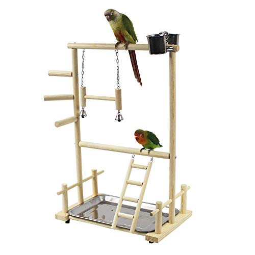 Doppelschichtiger Vogelständer aus Holz mit Leiter-Schaukelglocke, Spielzeugständer für Vögel, Größe: 36 X 23 X 53 cm, Gewicht: ca. 1050 Gramm, Menge: 1 Stück (Wie Gezeigt) von Pssopp