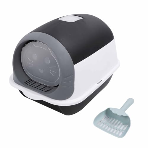 Einfache Reinigung, Abgedeckte Katzentoilette, Kunststoffmaterial, Extra Großes Raumdesign, Stabile, Geschlossene Katzentoilette mit Schaufel für Hauskatzen (grau) (Black) von Pssopp