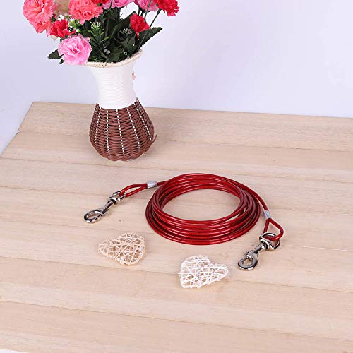 Fdit 16.4ft Pet Dog Bindekabel Long Steel Wire Hundeleine Doppelköpfe Kaubeständige Krawattenleine Outdoor Camping Picknick Starkes Haustier Sicherheitsseil für Hunde Outdoor Walking (Rot) von Pssopp