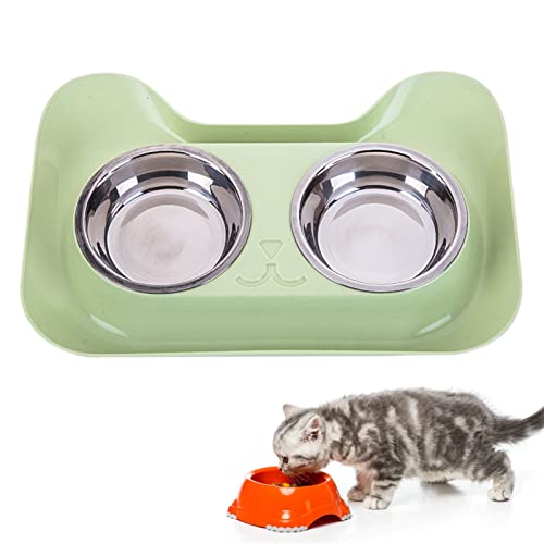 Pssopp Futterstation für Katzennäpfe Niedliche Form Leicht zu Reinigen Doppel Hundenäpfe aus Edelstahl für Kleine Hunde und Katzen (Grün) von Pssopp