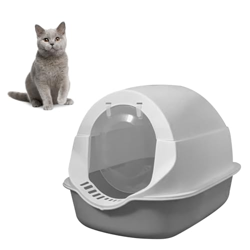 Geschlossene Katzentoilette mit Geruchsbarriere, Viel Platz, Auslaufsicheres PP-Material, Extra Große Katzentoilette für Katzen mit Langem Körper (Space Grau) von Pssopp