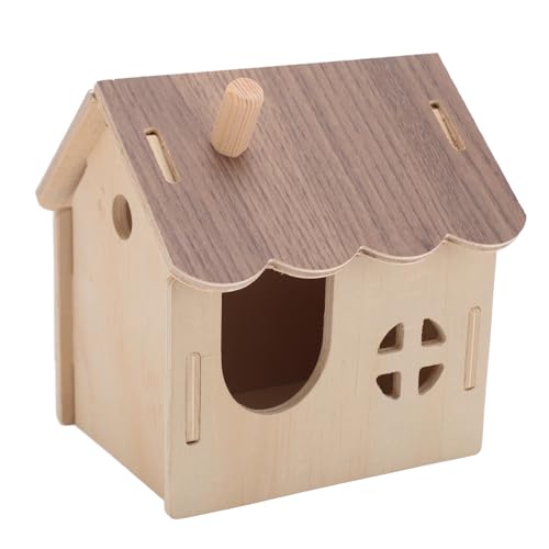 Großes Hamsterhaus aus Holz, Zähneknirschen-Design, Ideales Versteck mit Fenster aus Kiefernholz für Hamster von Pssopp