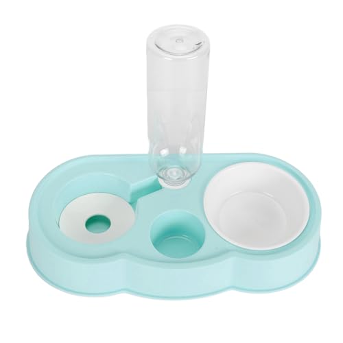 Haustier Wasser und Futternapf Set, Stabiles geneigtes Futternapf-Set mit automatischer Wasserspenderflasche für Katzen Kätzchen (Blau) von Pssopp