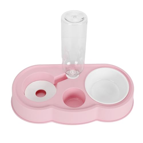 Haustier Wasser und Futternapf Set, Stabiles geneigtes Futternapf-Set mit automatischer Wasserspenderflasche für Katzen Kätzchen (Rosa) von Pssopp