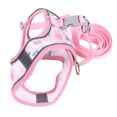 Haustiergeschirr-Leine, Atmungsaktives Netzstoff-Haustiergeschirr mit Einer 59,1-Zoll-Leine, Reflektierendes Design, Weich Gepolsterte Hundeweste für das Training Im Freien (Rosa) von Pssopp