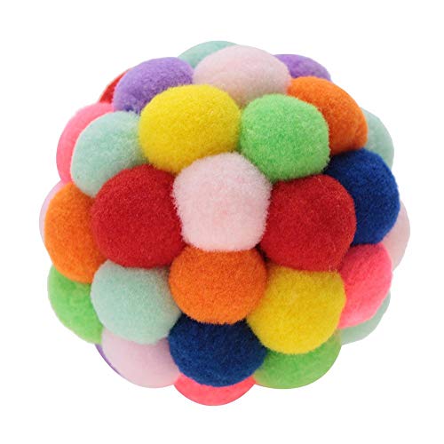 Hffheer Buntes Haustier-Plüsch-Ball-Spielzeug weiches Katzenspielzeug-Bälle Kitten Toys Pompon Ball Sortierte Farbe mit Glocke für das Training, das das Kauen spielt(L) von Pssopp