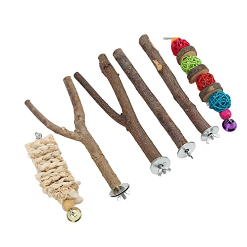 Holz-Zweig-Plattform, Vogel-Barsch-Ständer-Set Naturmaterial für kleine Vögel für Pfoten-Schleifstock-Spielzeug(6-teiliges Set) von Pssopp