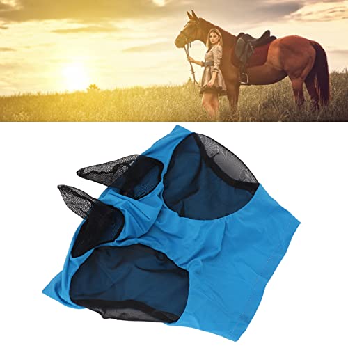 Horse Mesh Fly Mask Atmungsaktive Elastische Pferdegesichtsmaske mit Ohrenschutz Reitsportausrüstung (Blau) von Pssopp