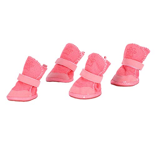 Hund Plüsch Schuhe Stiefel für Mittlere Bis Kleine Hunde Katzen, Winter Warme Hundepfotenschutzstiefel Gummiboden rutschfeste Haustierschuhe mit Hakenschlaufenverschluss Pink von Pssopp