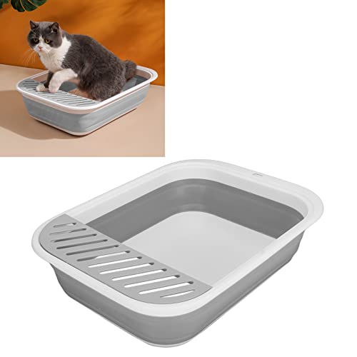 Katzentoilette Große Öffnung Spritzwassergeschützte Katzentoilette mit Schild für Hauskatzen Kätzchen Kleine Haustiere (Grau) von Pssopp